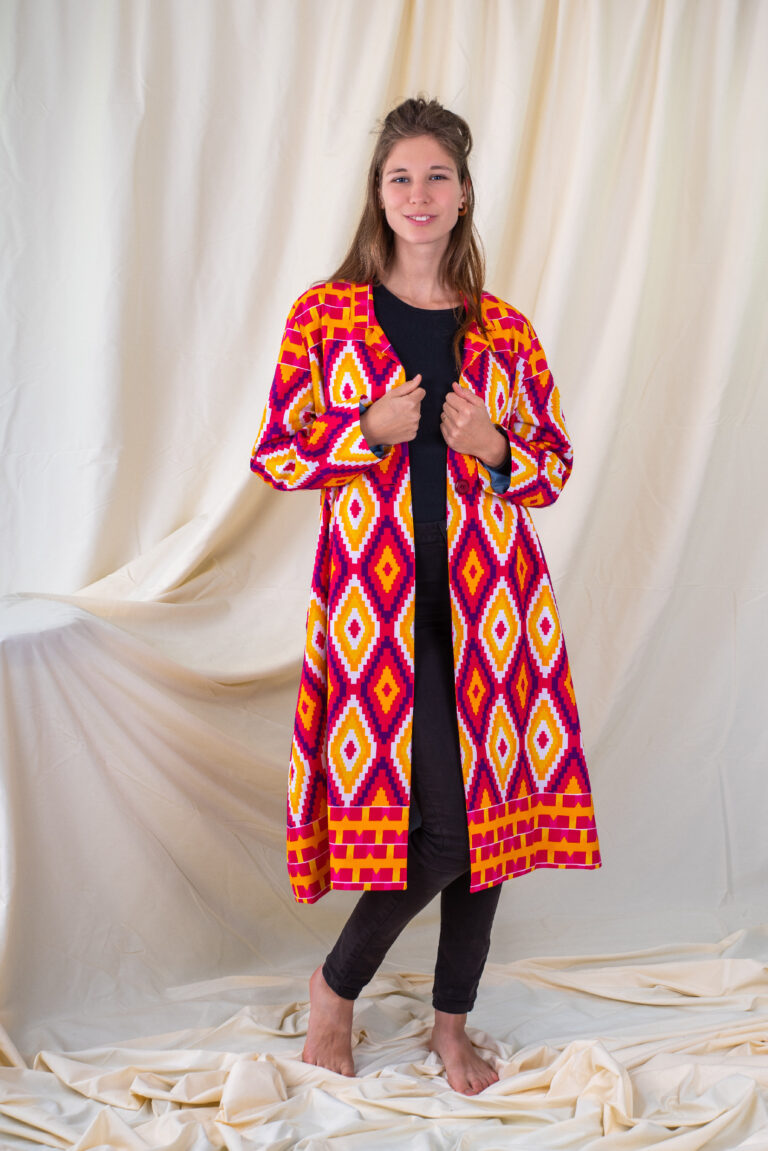 Dámský kabát růžový kente