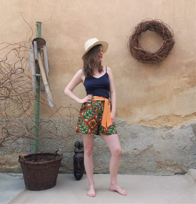 Dámské africké kraťasy - zeleno-oranžové