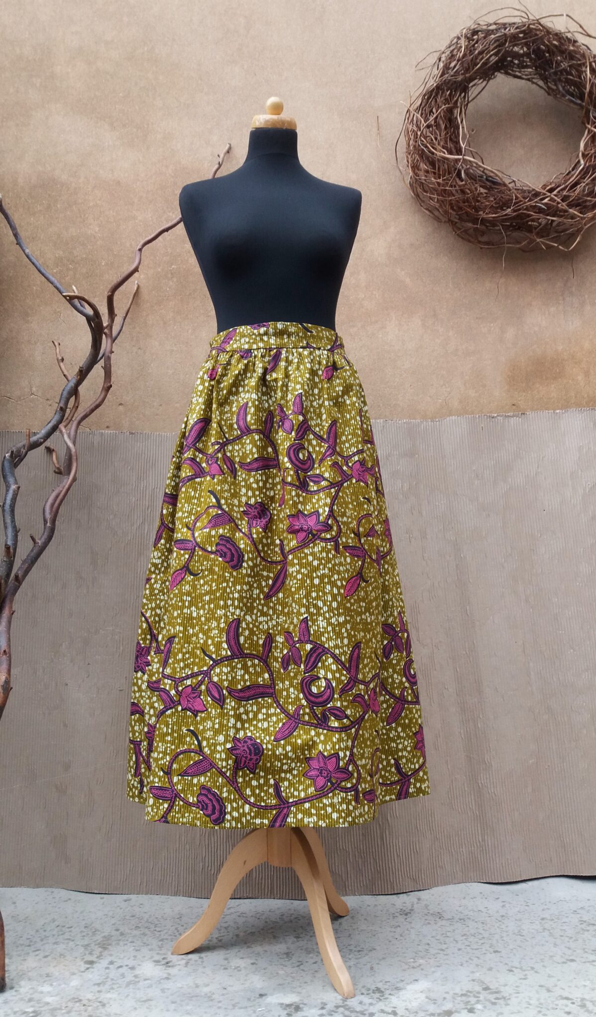 Dlouhá sukně - Africa růžové květy zip