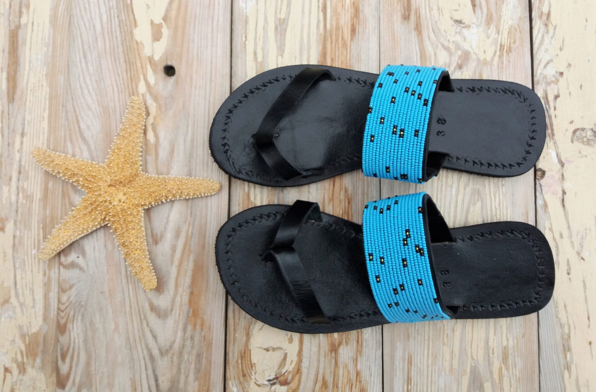 Hand made dámské sandálky - tyrkysové korálky