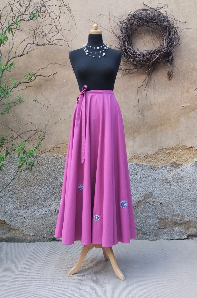 Kolová sukně fuchsiová ručně malovaná