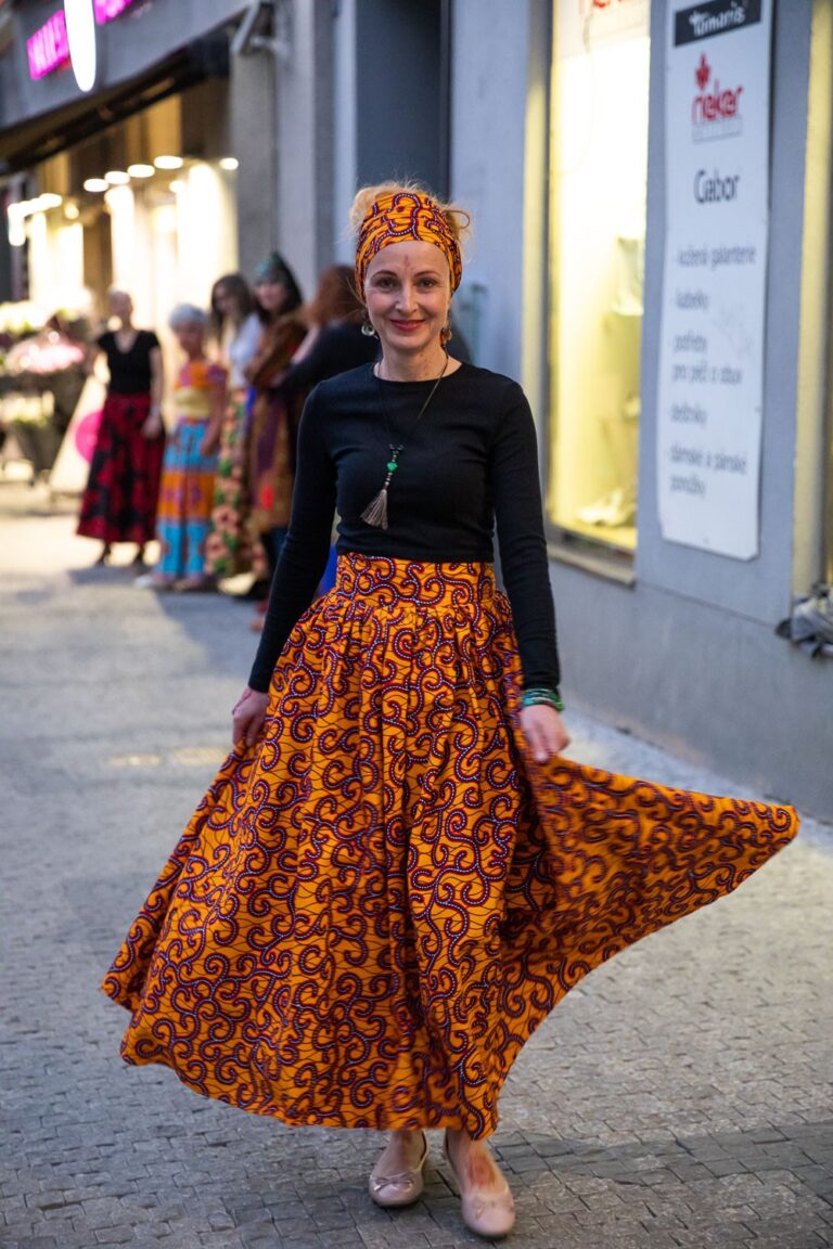 Dlouhá sukně s šátkem - Africa oranžové kudrlinky