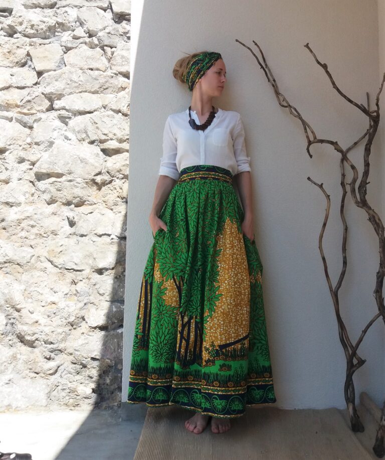 Dámská dlouhá sukně s kapsama - Afrika Zelený les