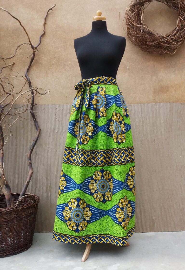 Dlouhá, zavinovací sukně - Africa zelená s velkými květy L - XL