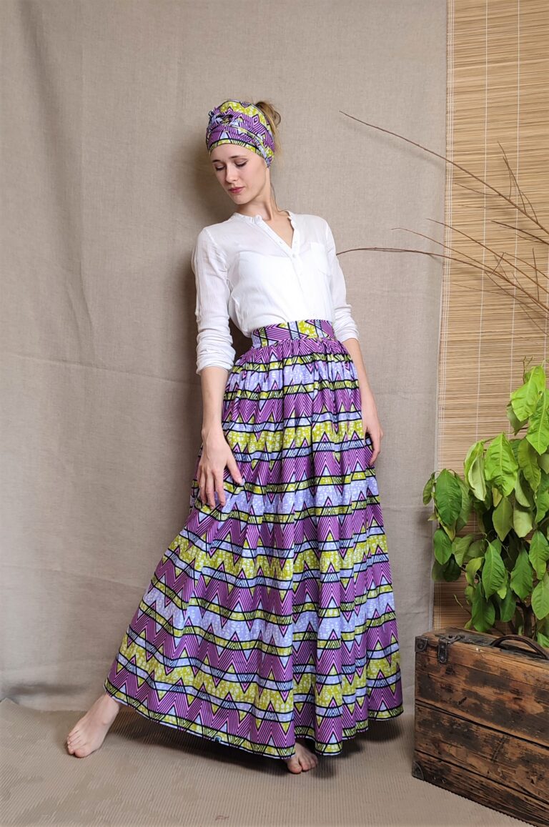 Dlouhá sukně s šátkem - Africa fialová cik cak