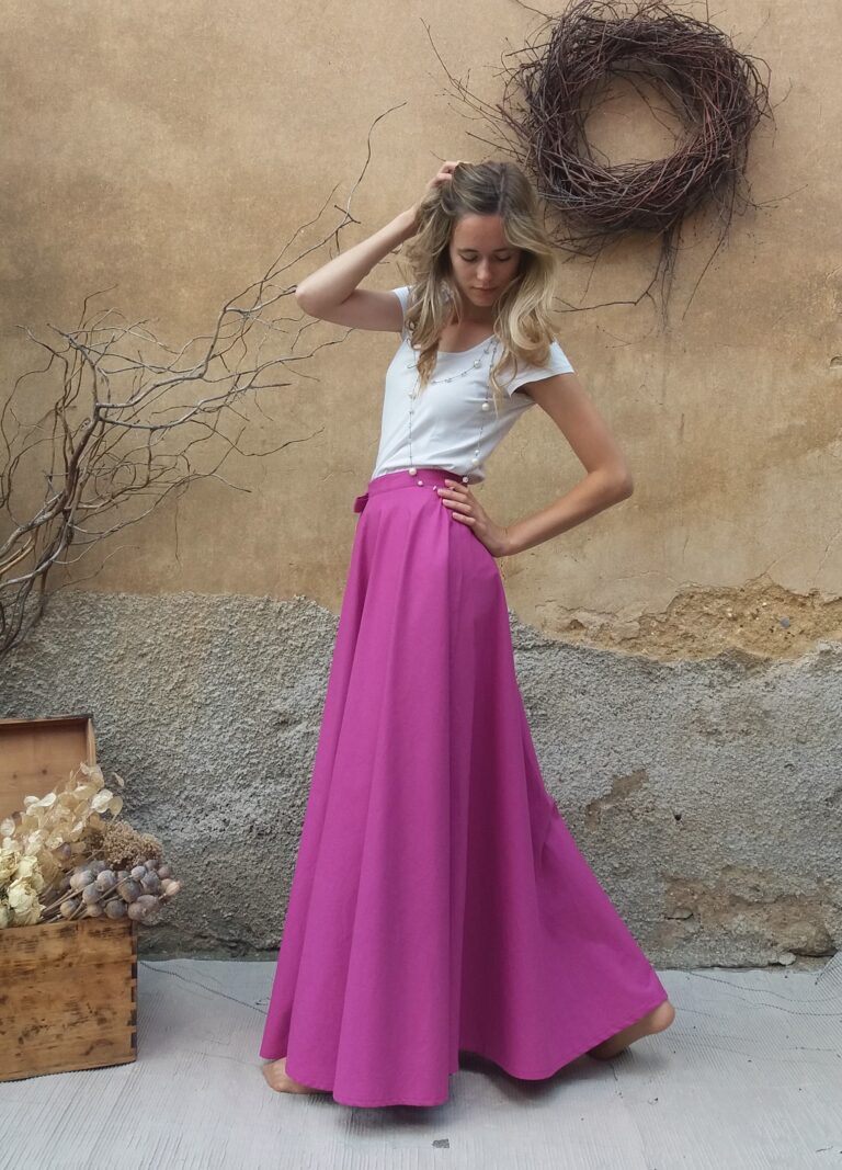 Kolová zavinovací sukně - fuchsiová XS
