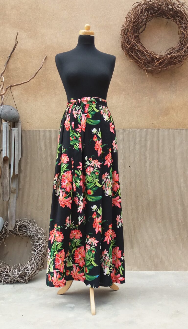 Dlouhá, zavinovací letní sukně - květovaná viskoza