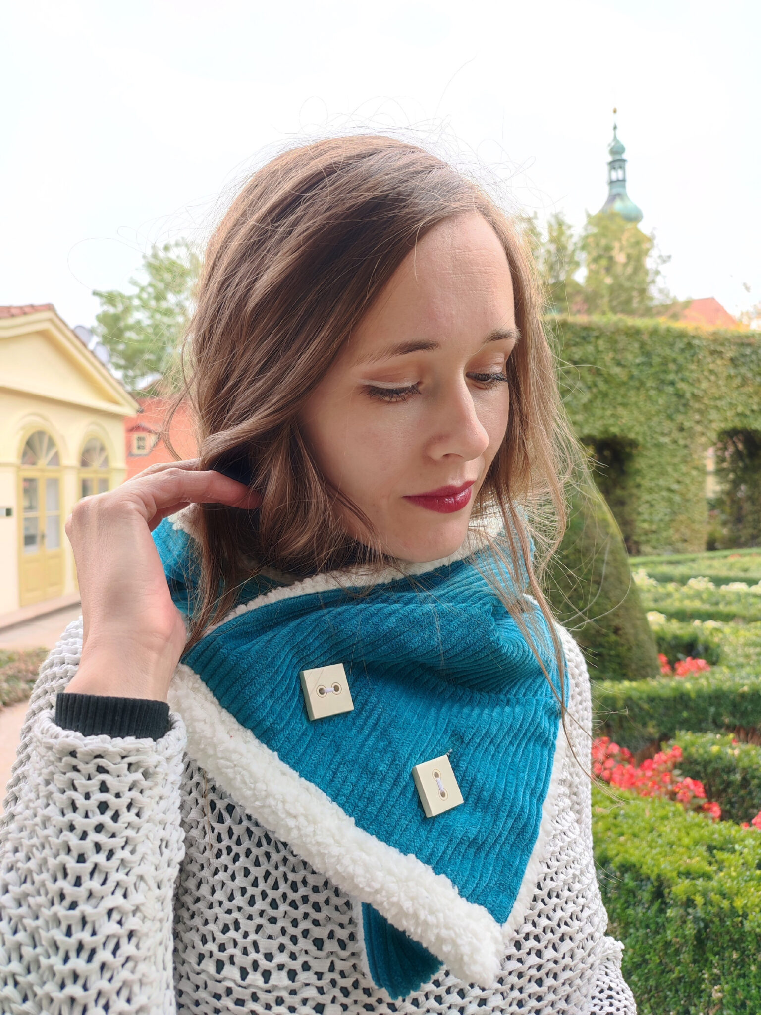 Manšestrový hřejivý nákrčník - petrolej