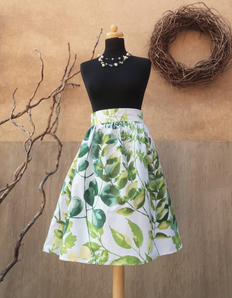 Akvarelová sukně zip - zelené listy