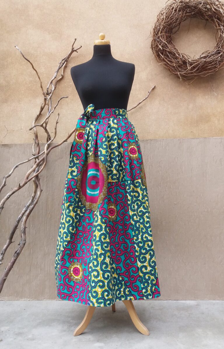 Zavinovací dlouhá sukně - Africa tyrkysová s ornamenty