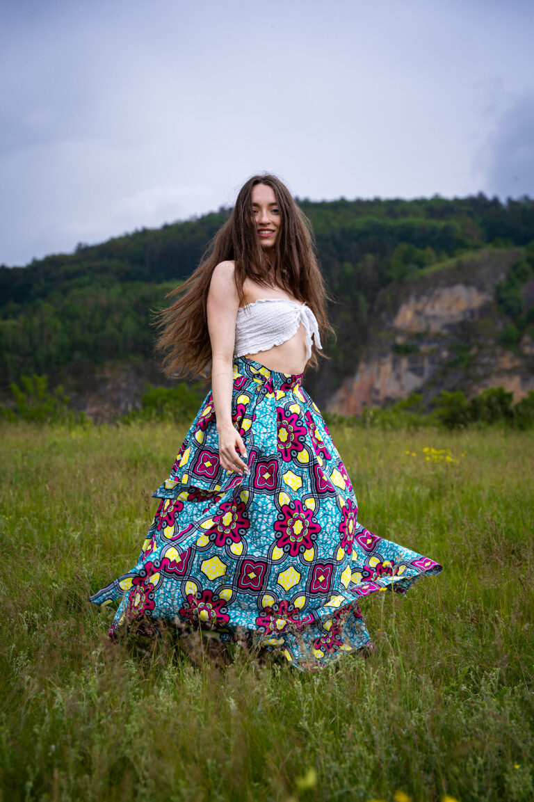 Dlouhá zavinovací sukně - Africa tyrkysovorůžová