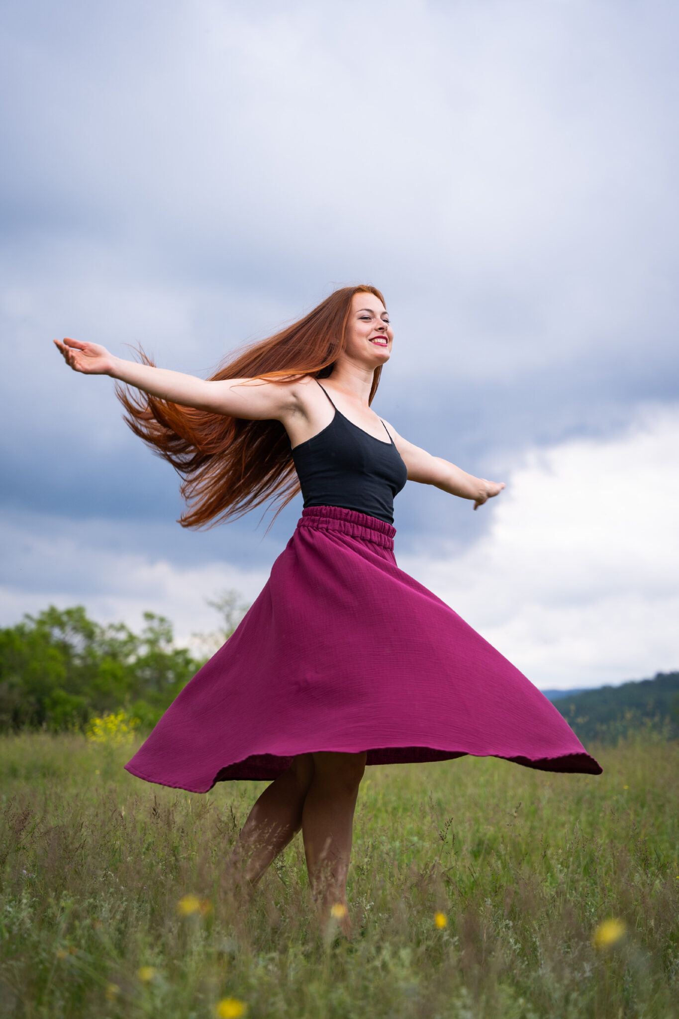 Jemná mušelínová sukně bordó