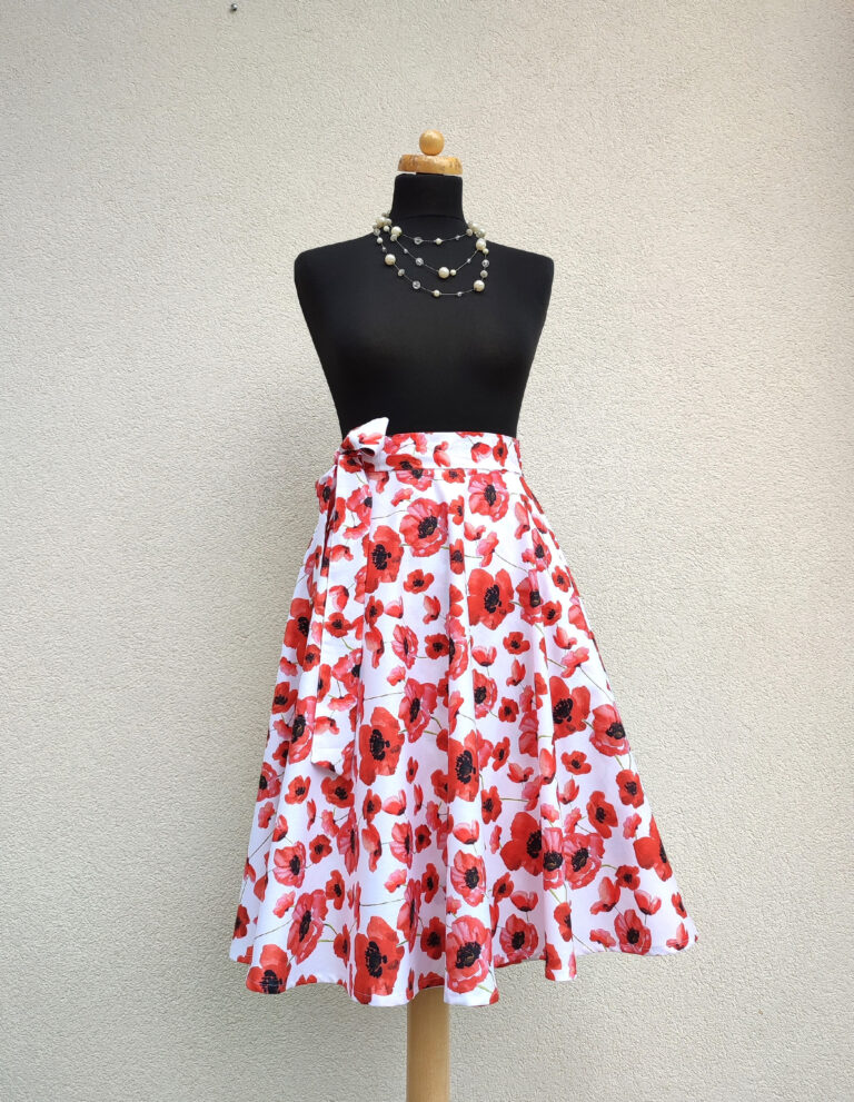 Kolová sukně - máky