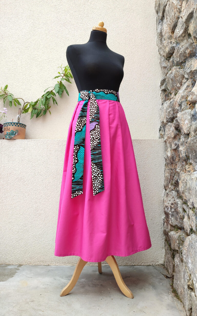 Dlouhá sukně - magenta s africkým páskem