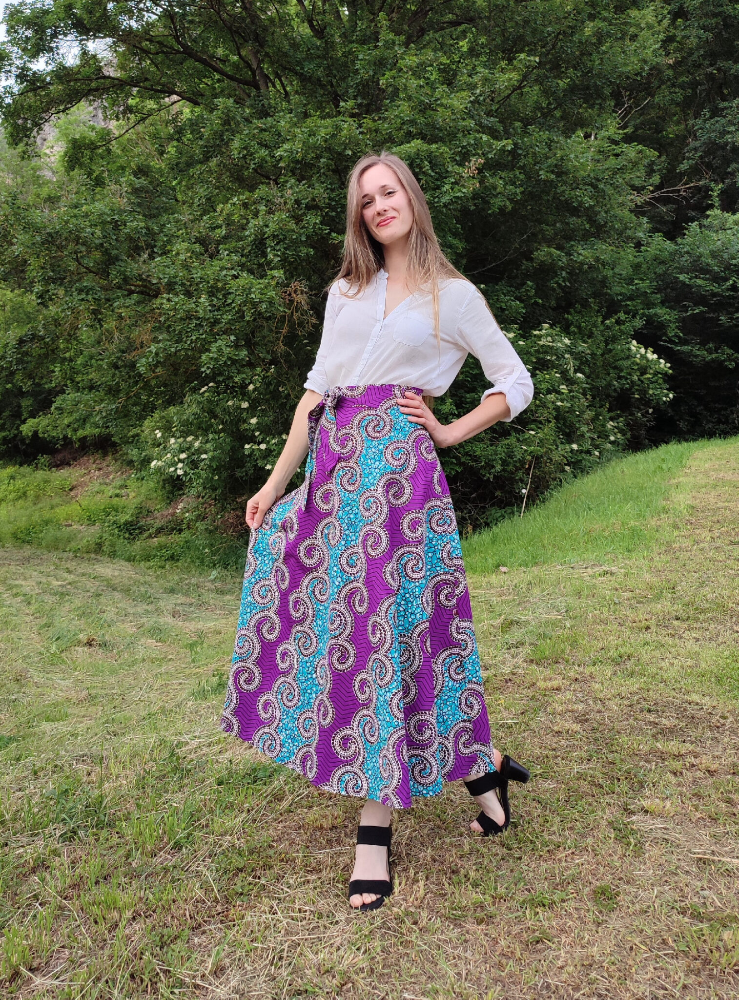 Dlouhá zavinovací sukně - Africa vlnky