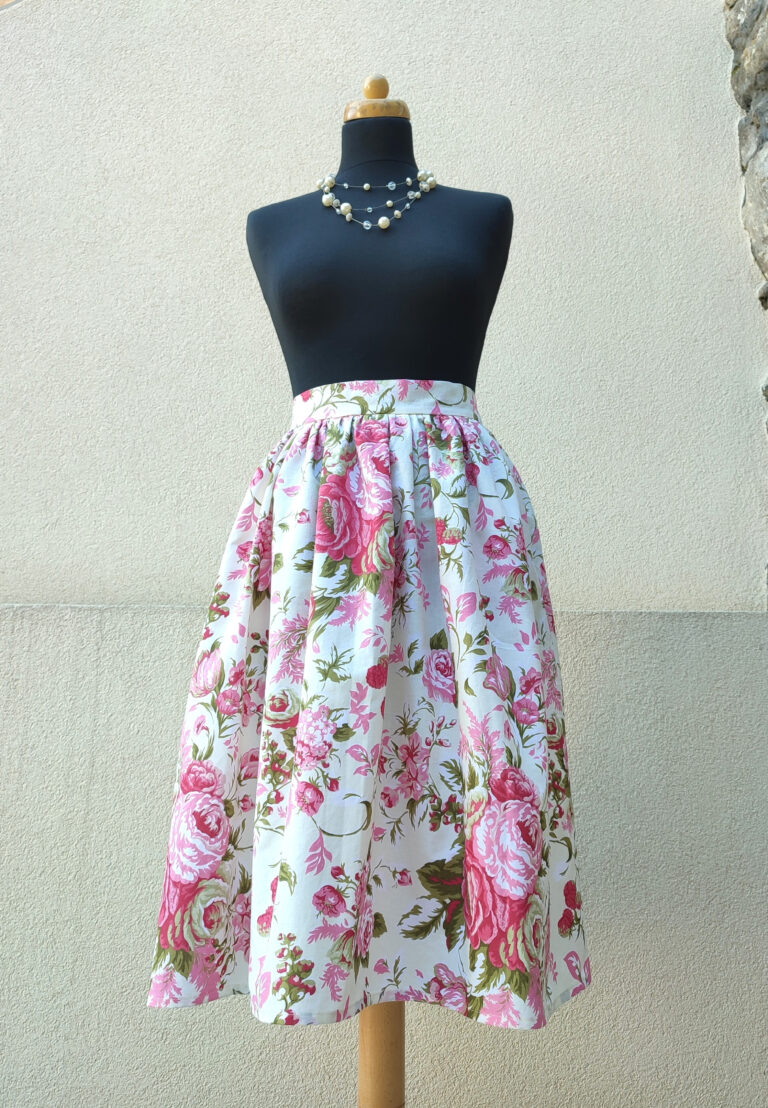 Smetanová sukně s květy - zip