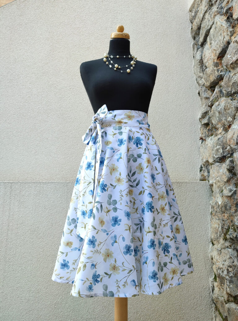 Kolová midi sukně - akvarelová louka