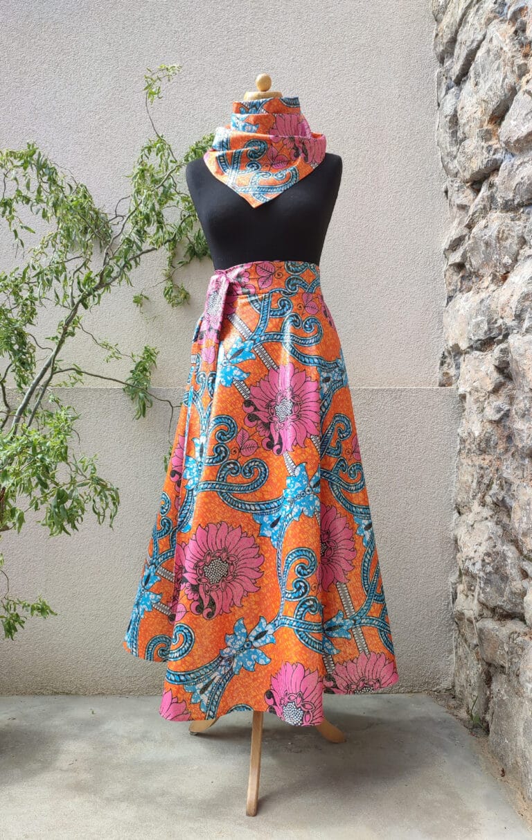 Dlouhá zavinovací sukně - oranžová třpytivá Africa