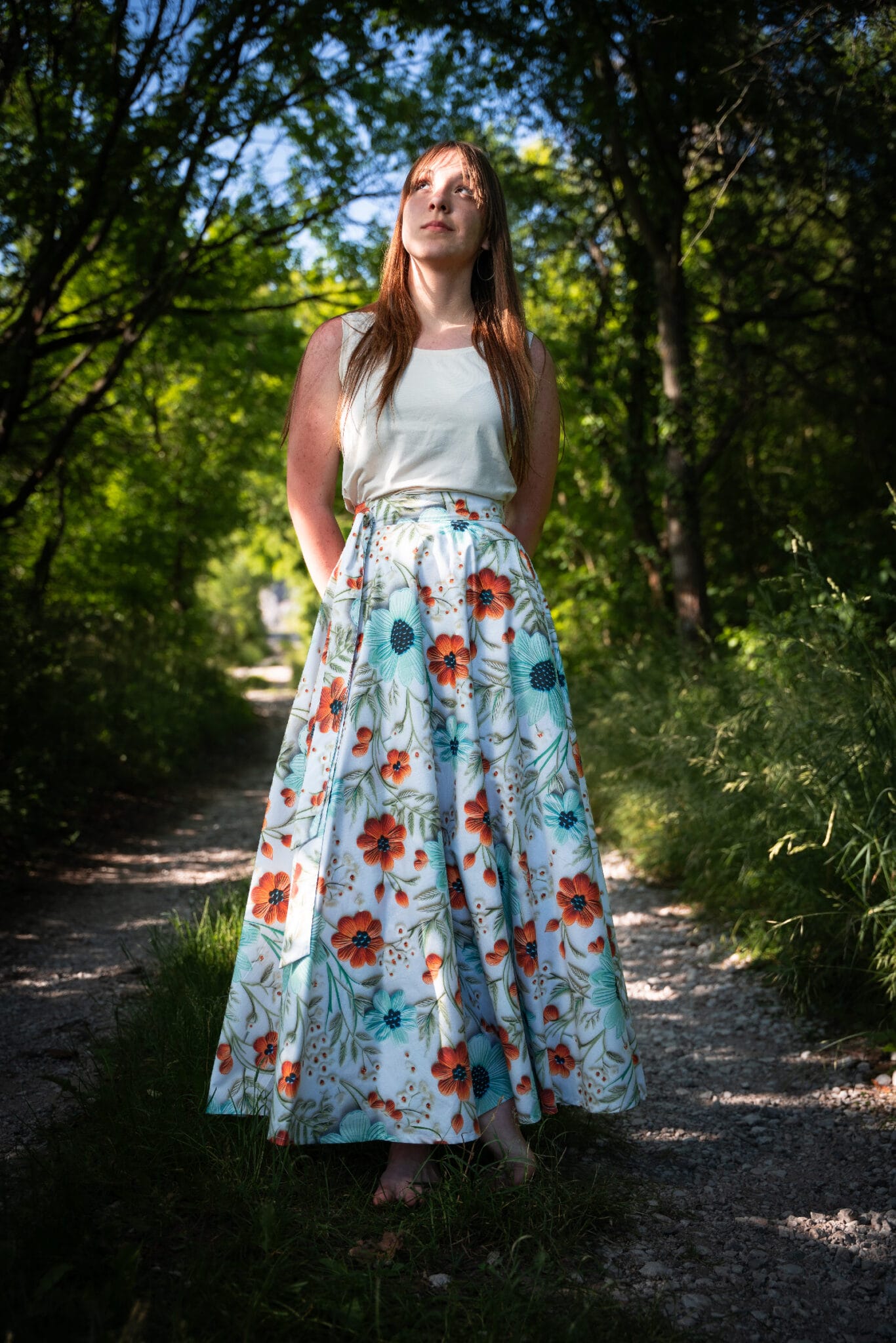 Dámská, dlouhá, zavinovací kolová sukně - 5D květy