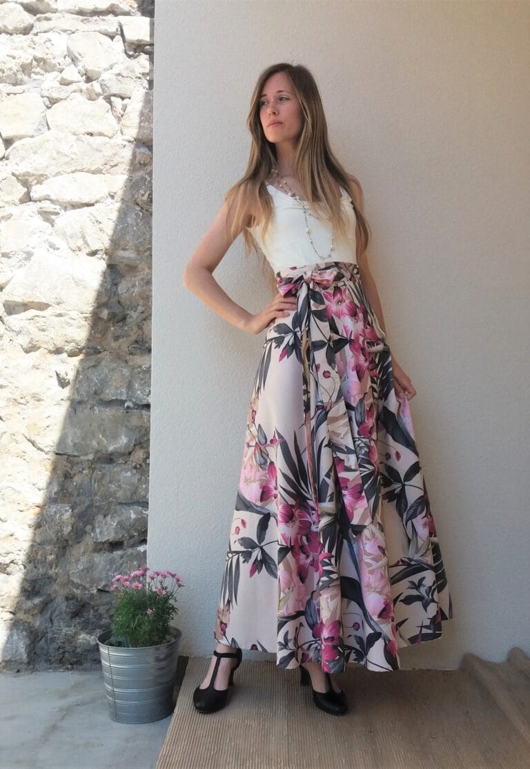 Dámská, dlouhá půlkolová sukně - růžová paradise