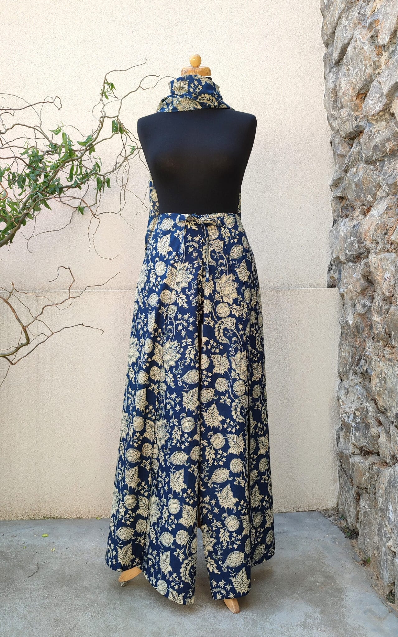 Dámské zavinovací kalhoty - modrotisk