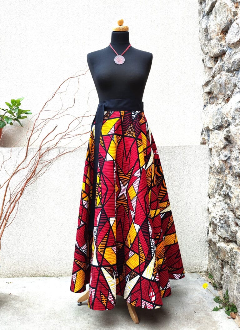 Dlouhá, zavinovací africká sukně - ohnivá