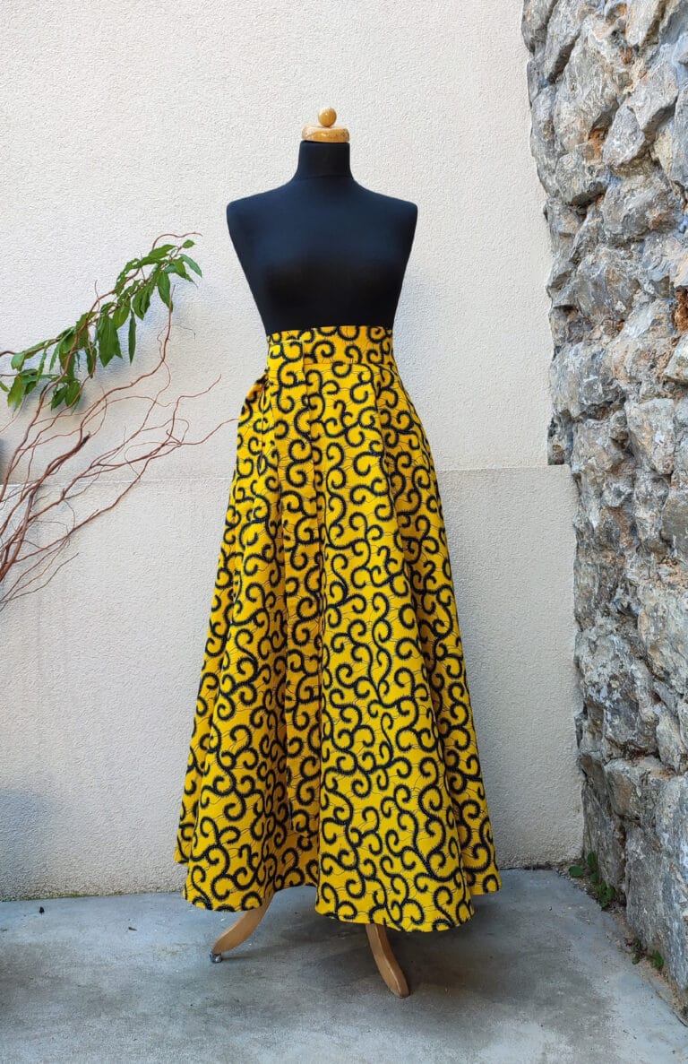 Dlouhá, zavinovací africká sukně - žlutá krouceninky