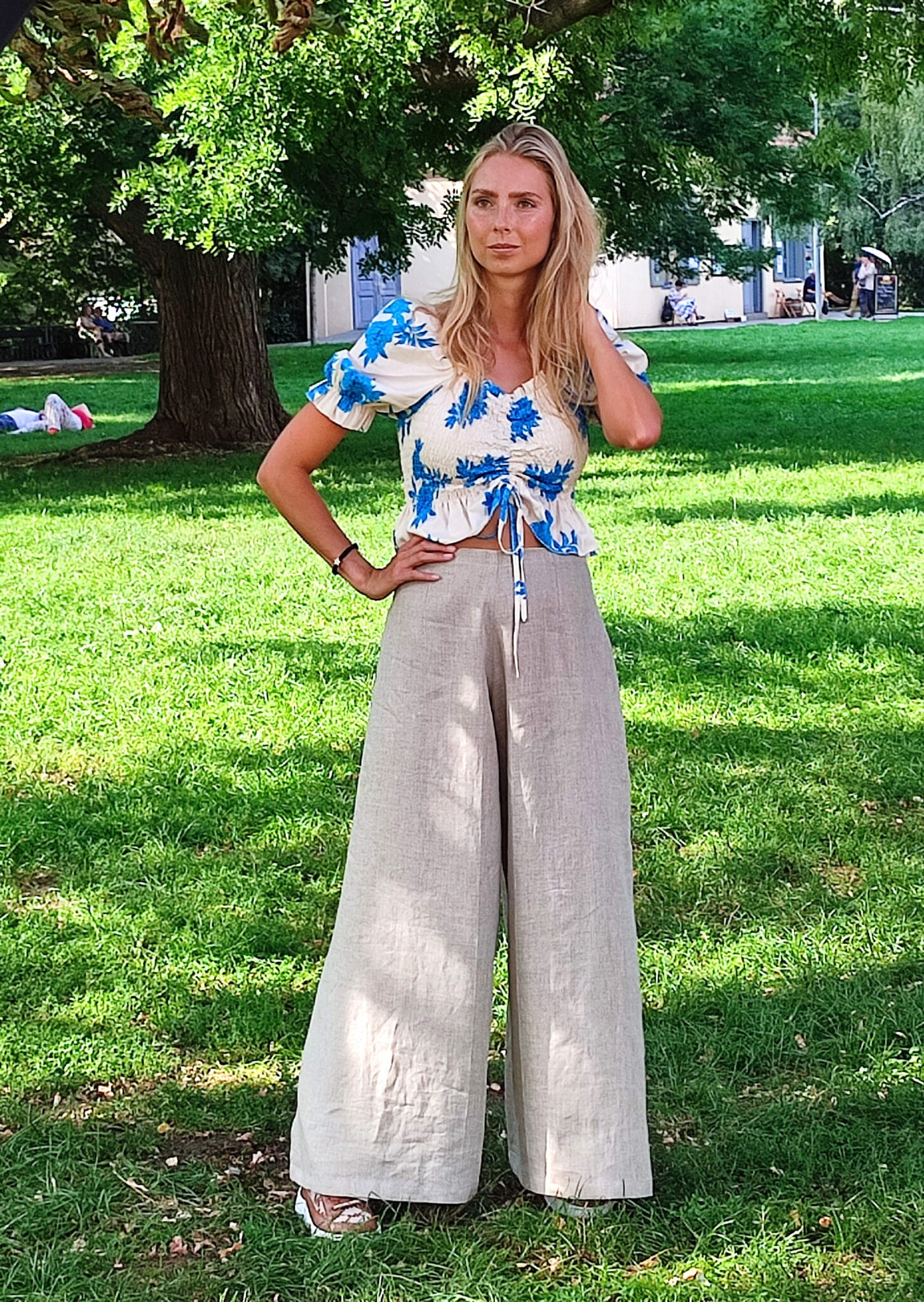 Dámské zavinovací kalhoty len - béžové přírodní