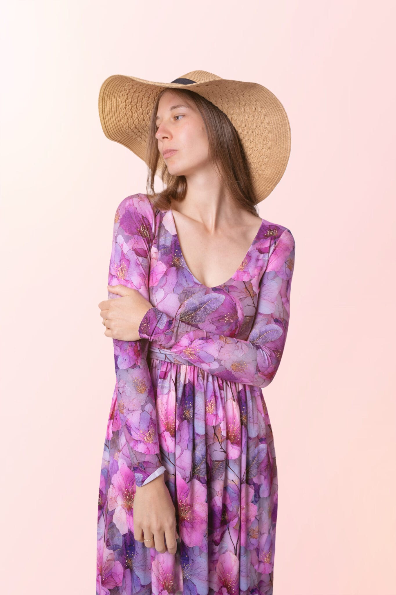 Dlouhé viskózové šaty - růžové květy