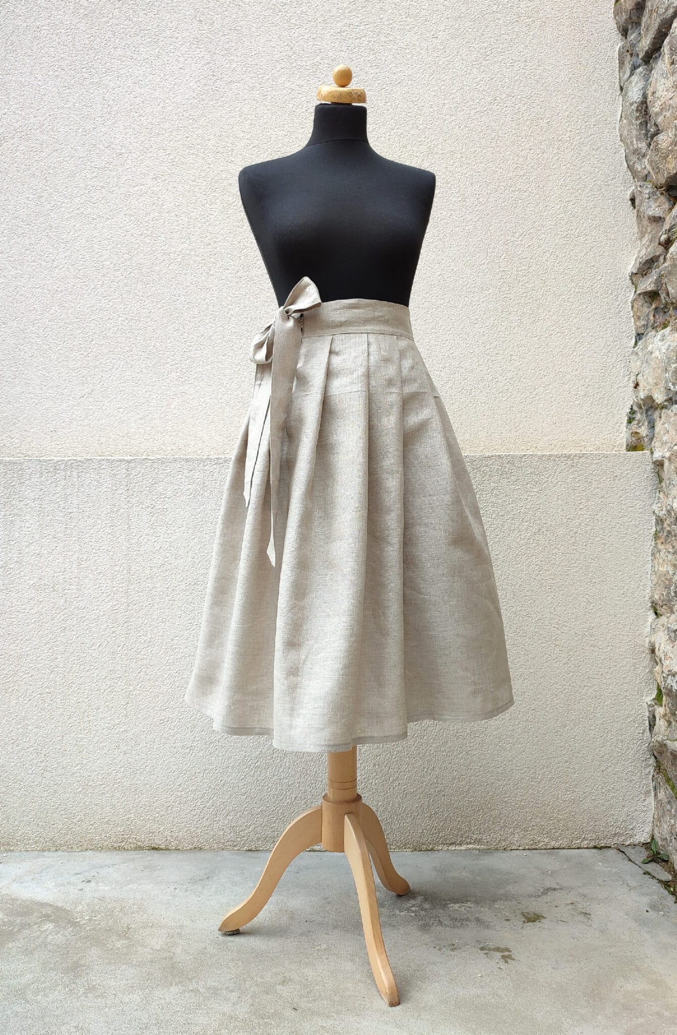 Přírodní zavinovací sukně - len světlý