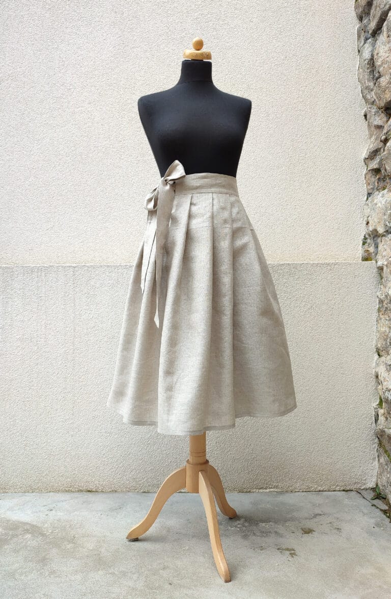 Přírodní zavinovací sukně - len světlý