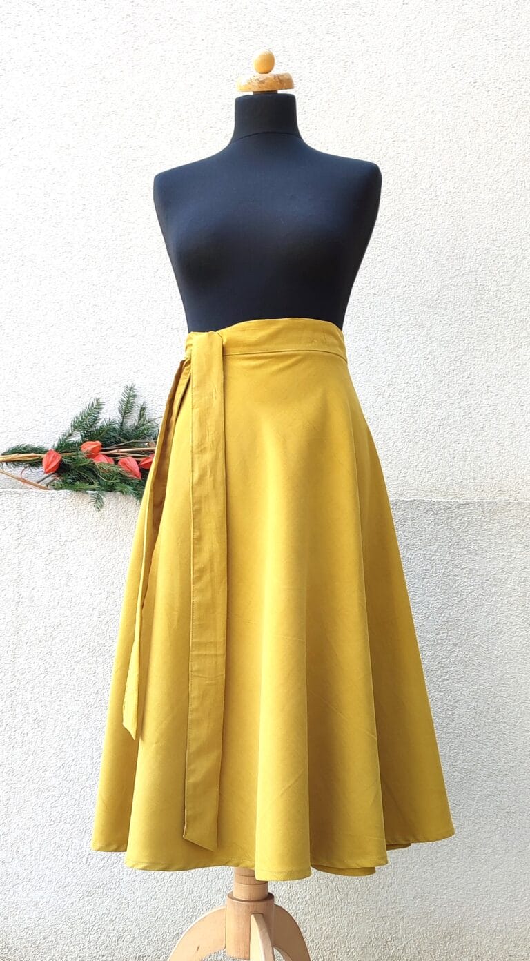 Manšestrová, zavinovací midi sukně - curry