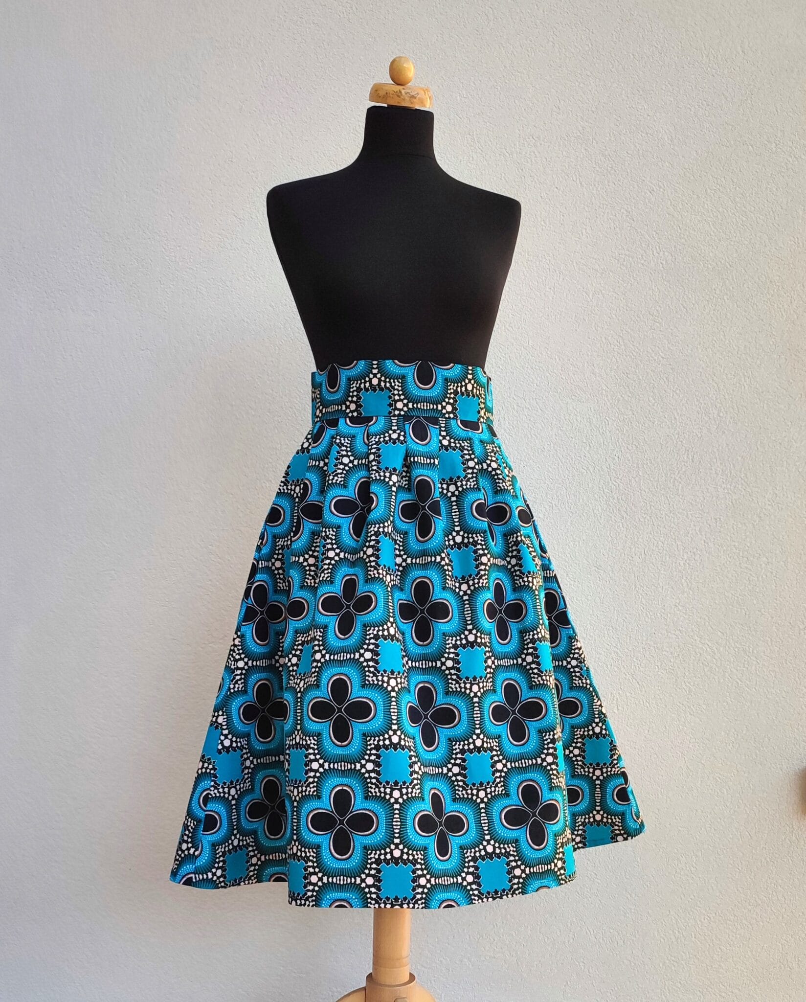 Africká sukně - tyrkys s květy