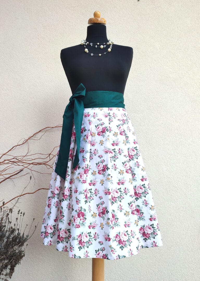 Dámská zavinovací midi sukně se zeleným páskem