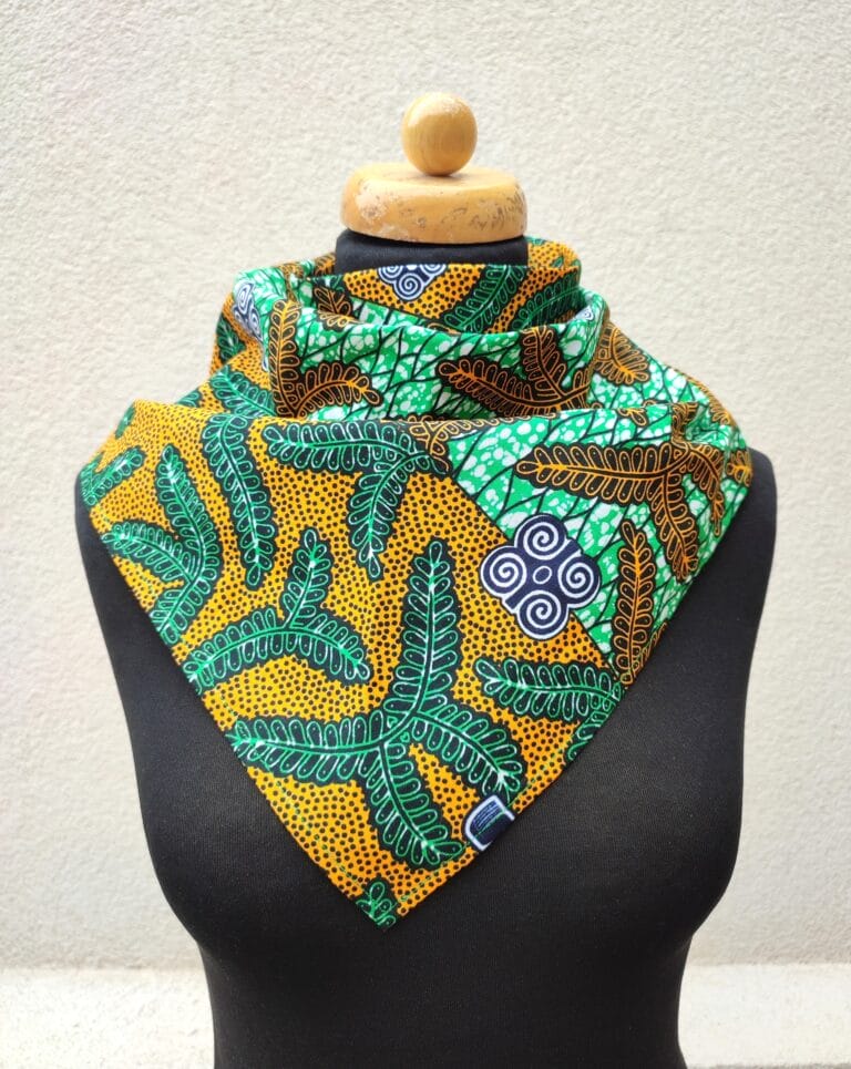 Barevné africké šátky třícípé zelené a žluté
