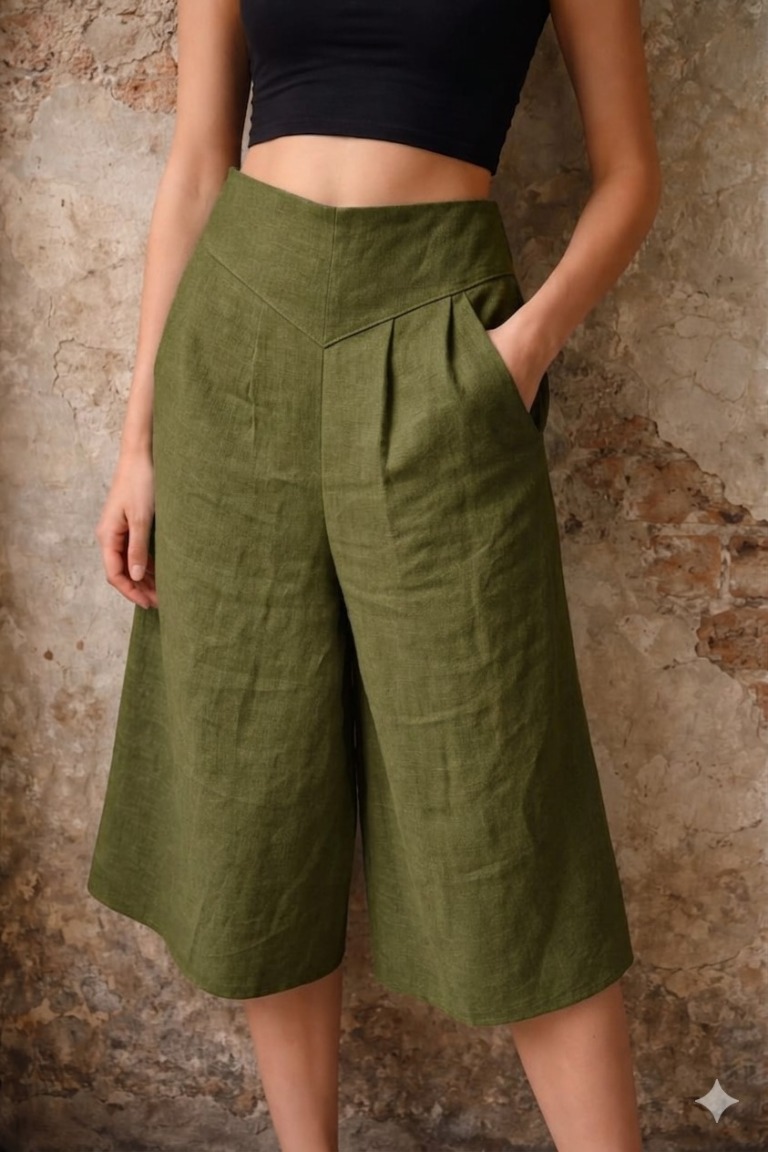 Lněné tříčtvrteční kalhoty