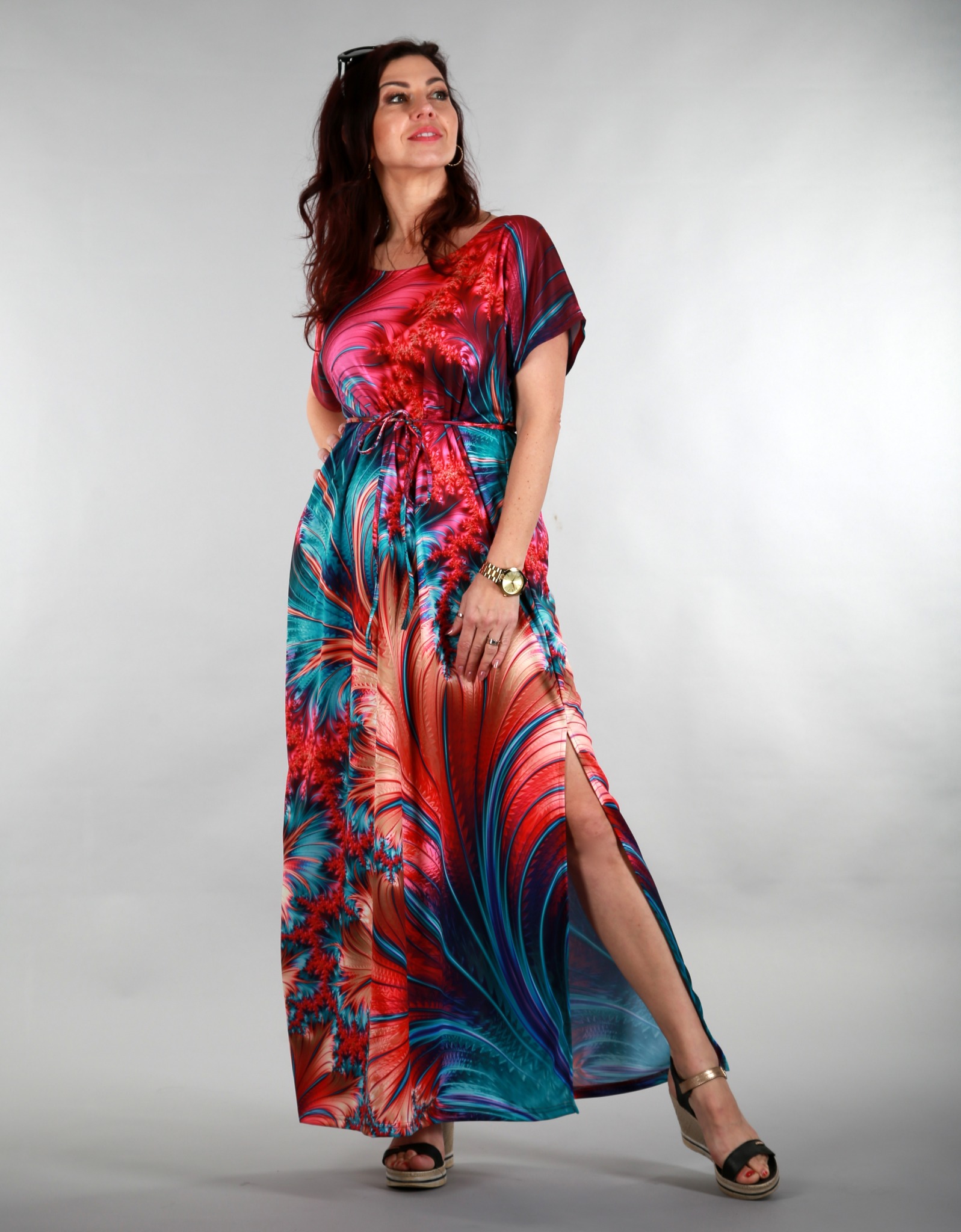 DLOUHÉ ŠATY FRAKTÁLOVÉ RŮŽOVÉ