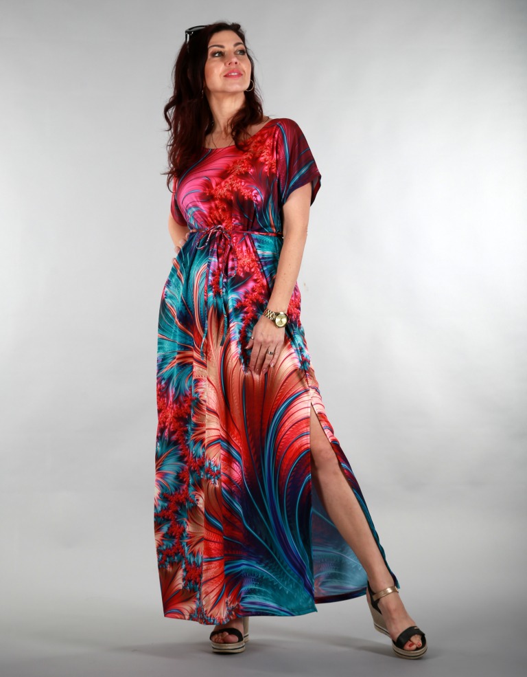 DLOUHÉ ŠATY FRAKTÁLOVÉ RŮŽOVÉ