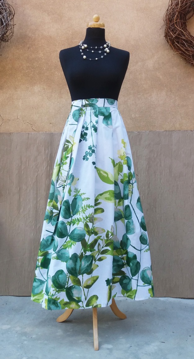 Dlouhá zavinovací sukně - Akvarel zelené listy