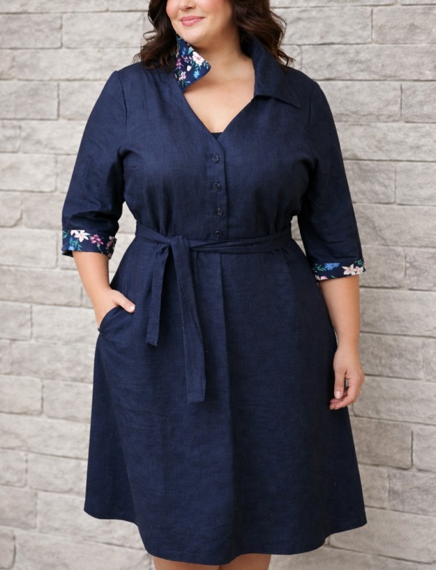 Lněné šaty košilovitého střihu černé