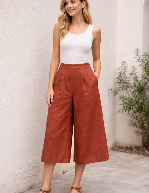 Lněné tříčtvrteční kalhoty