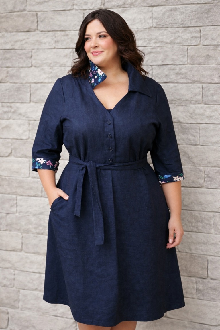 Lněné šaty košilovitého střihu černé