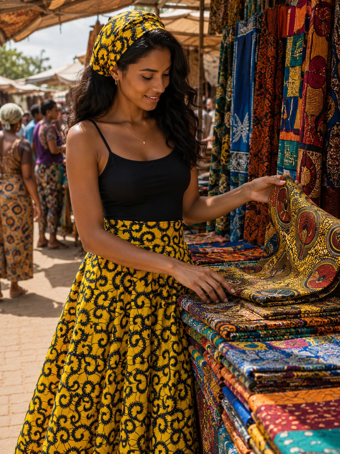 Dlouhá africká zavinovací sukně kolového střihu