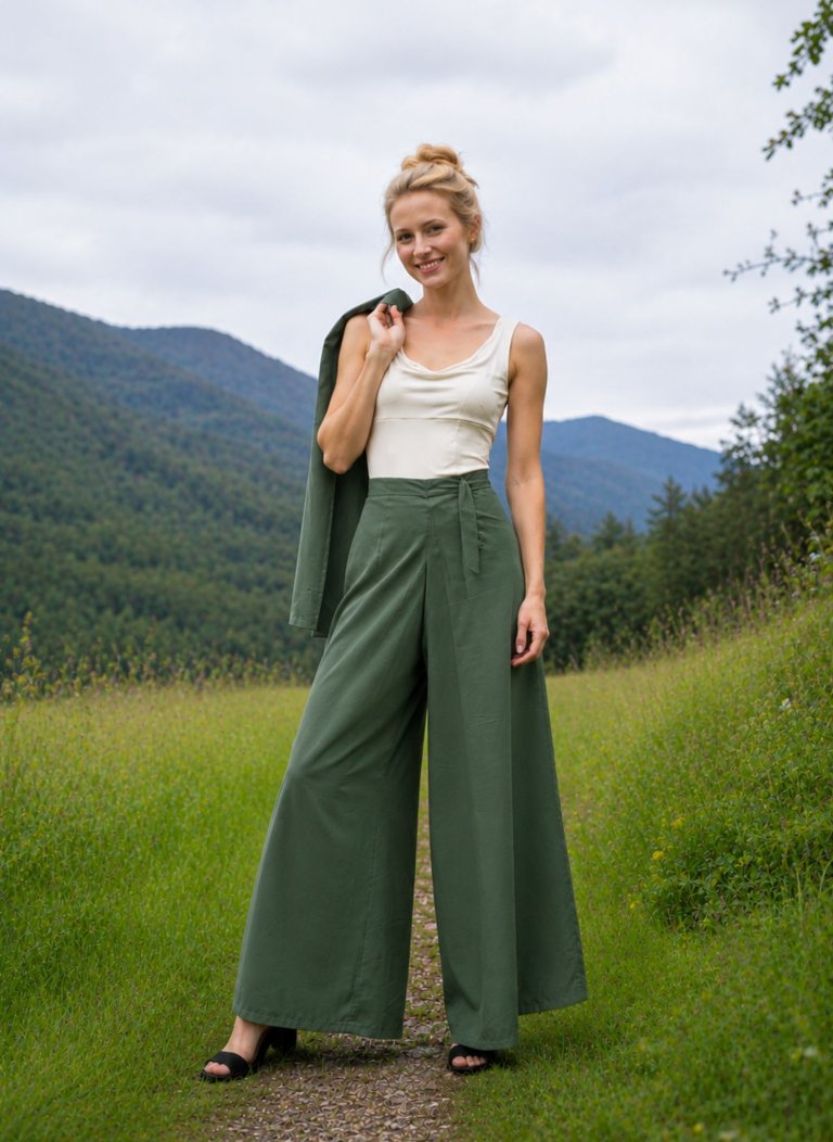 Zavinovací kalhoty Forest Green – limitovaný originál z hebké viskózy