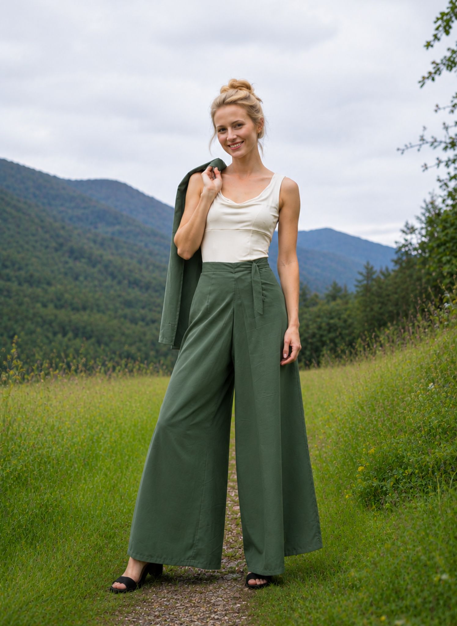 Zavinovací kalhoty Forest Green – limitovaný originál z hebké viskózy
