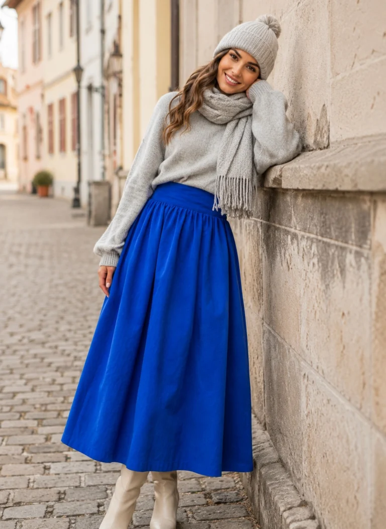 Manšestrová, nabíraná sukně - královská modř zip