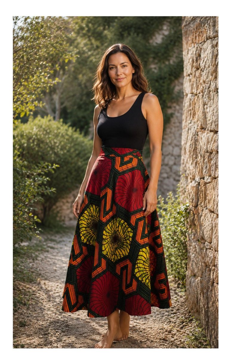 Dlouhá zavinovací sukně - Africa barevná wax