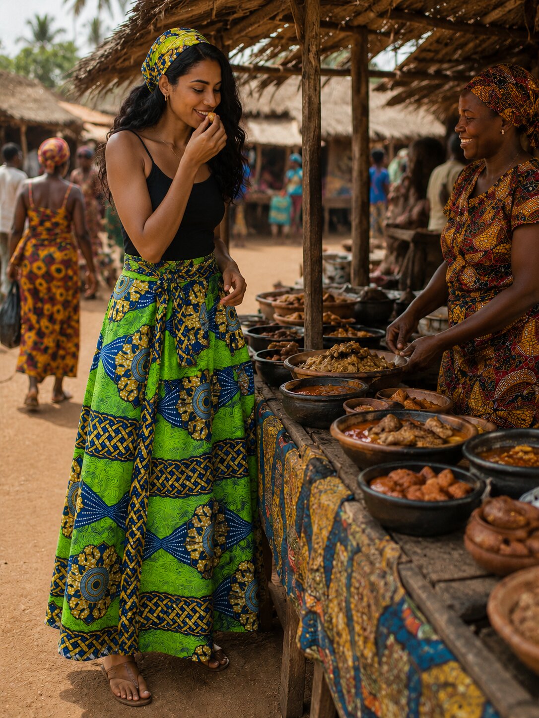 Dlouhá, zavinovací sukně - Africa zelená s velkými květy L - XL