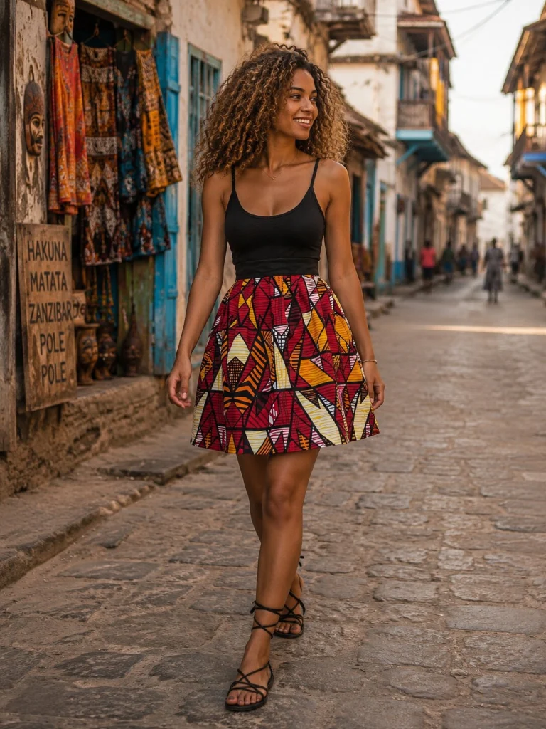 Krátká zavinovací sukně - Africa ohnivá