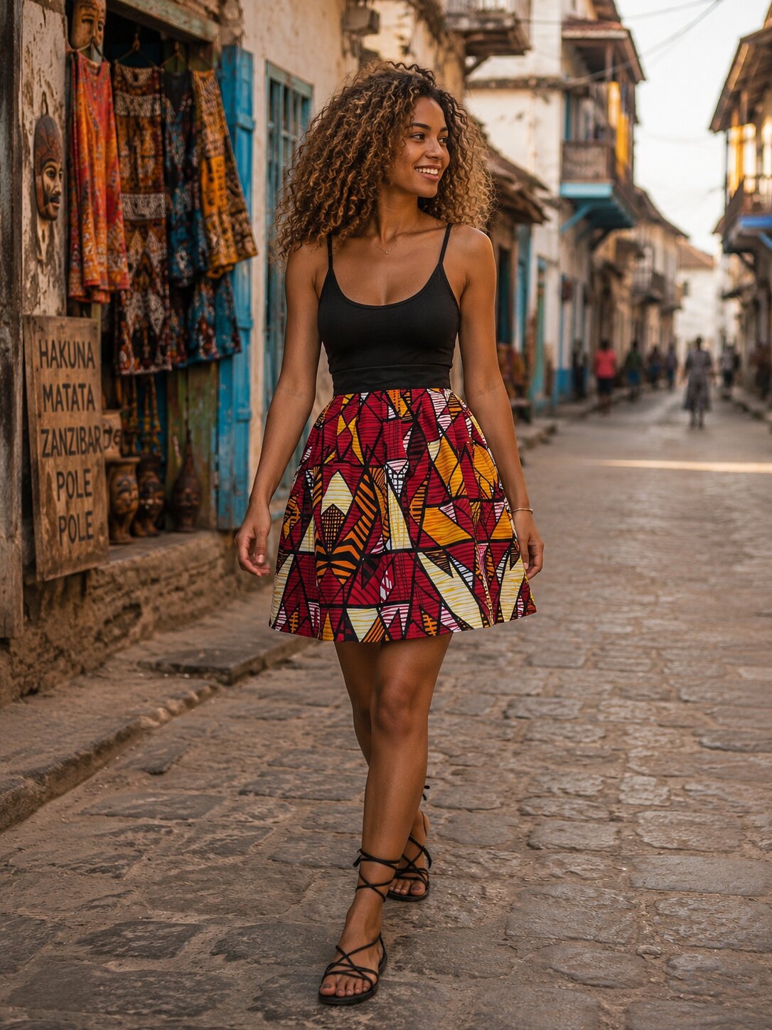 Krátká zavinovací sukně - Africa ohnivá